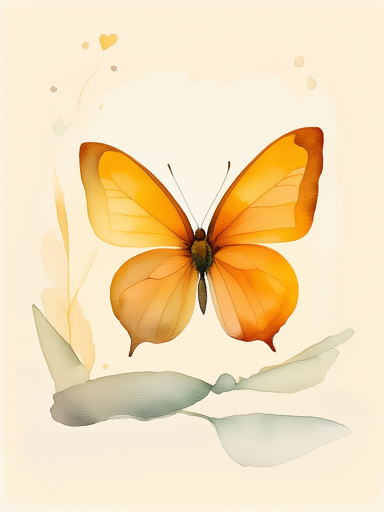 Orange butterfly on a light beige background