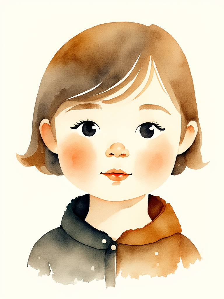 Illustration of a young girl with brown hair and a coat on a white background