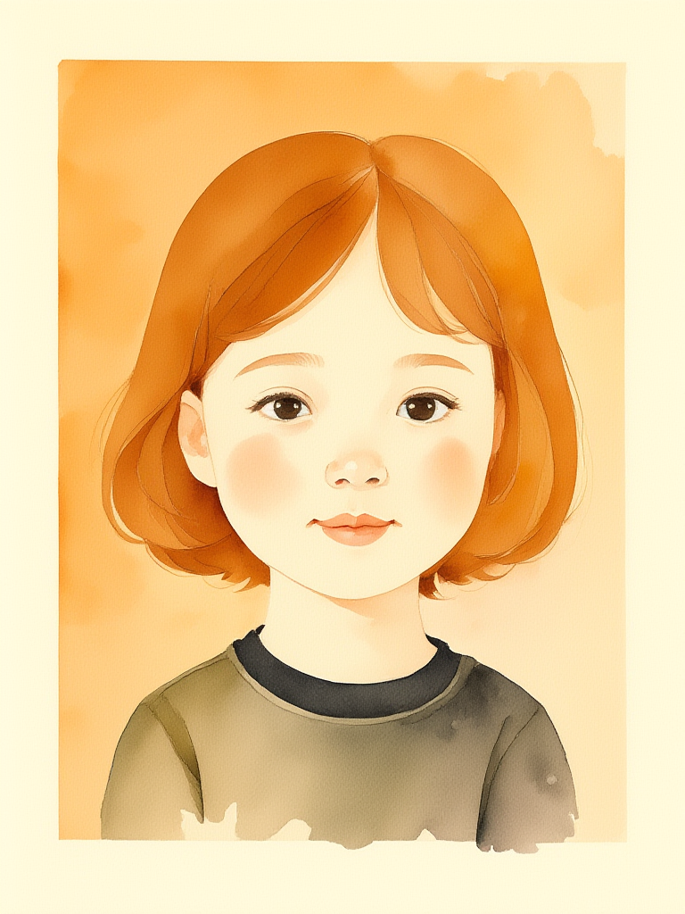 Illustration of a young girl with red hair on an orange background