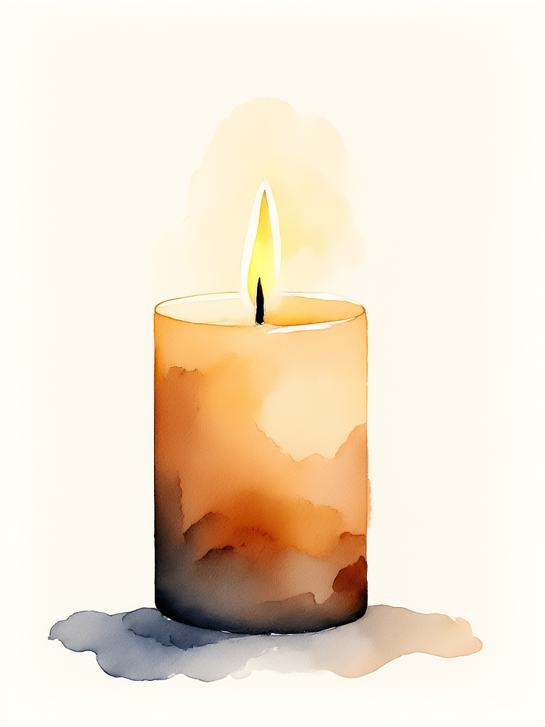 Candle with a flame on a white background
